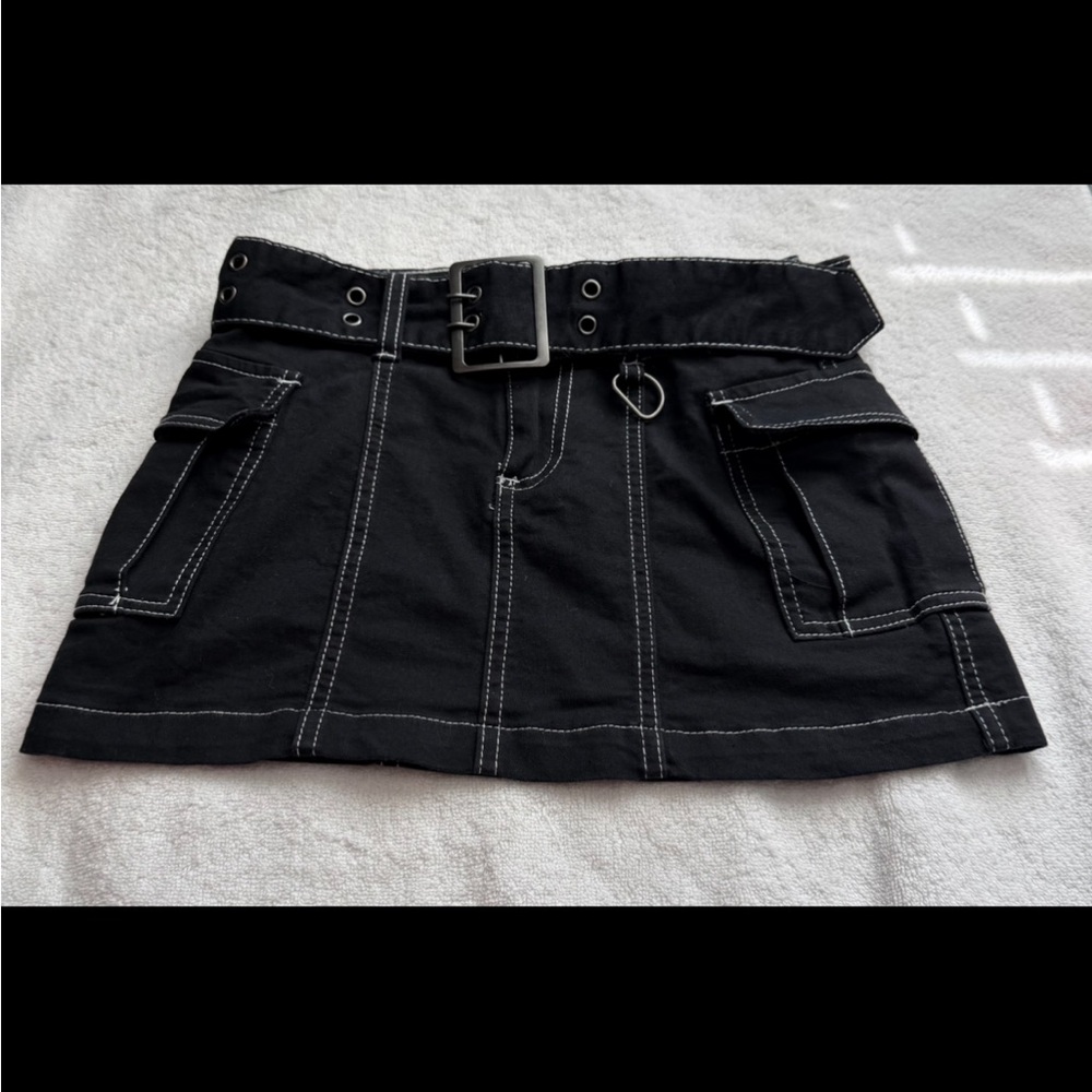 Black Belted Mini Skirt